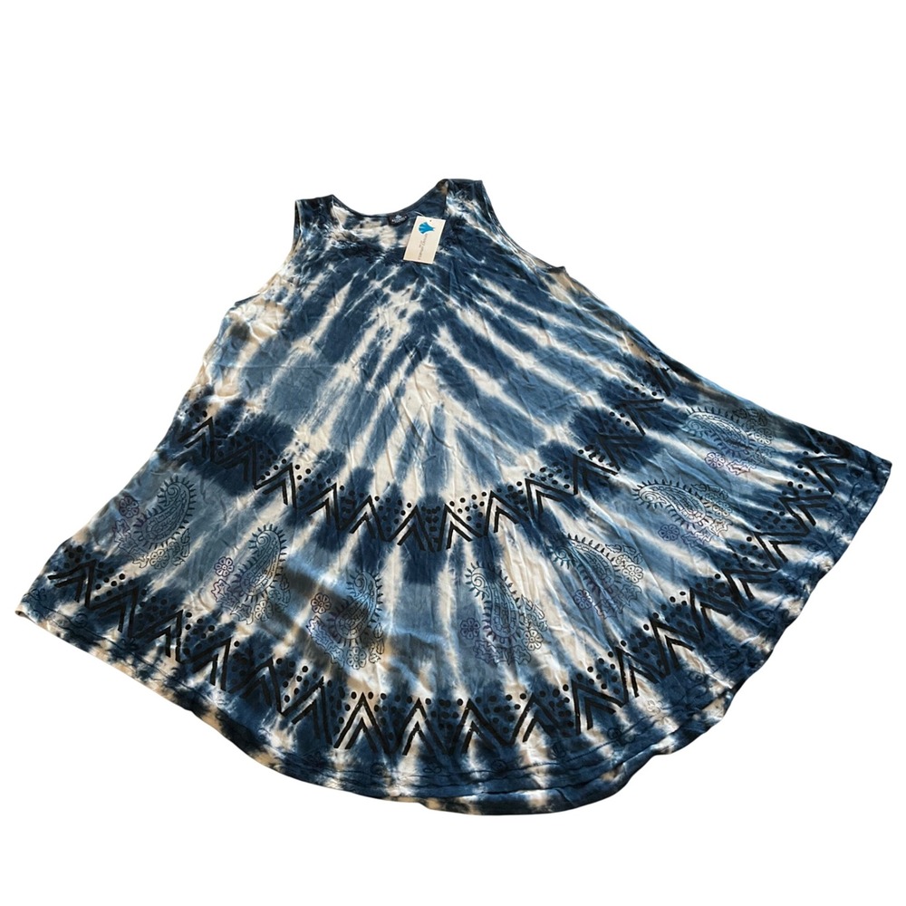 Advance Apparels Tank Top Womens Free Size Blue Tie Dye Embroidered Boho